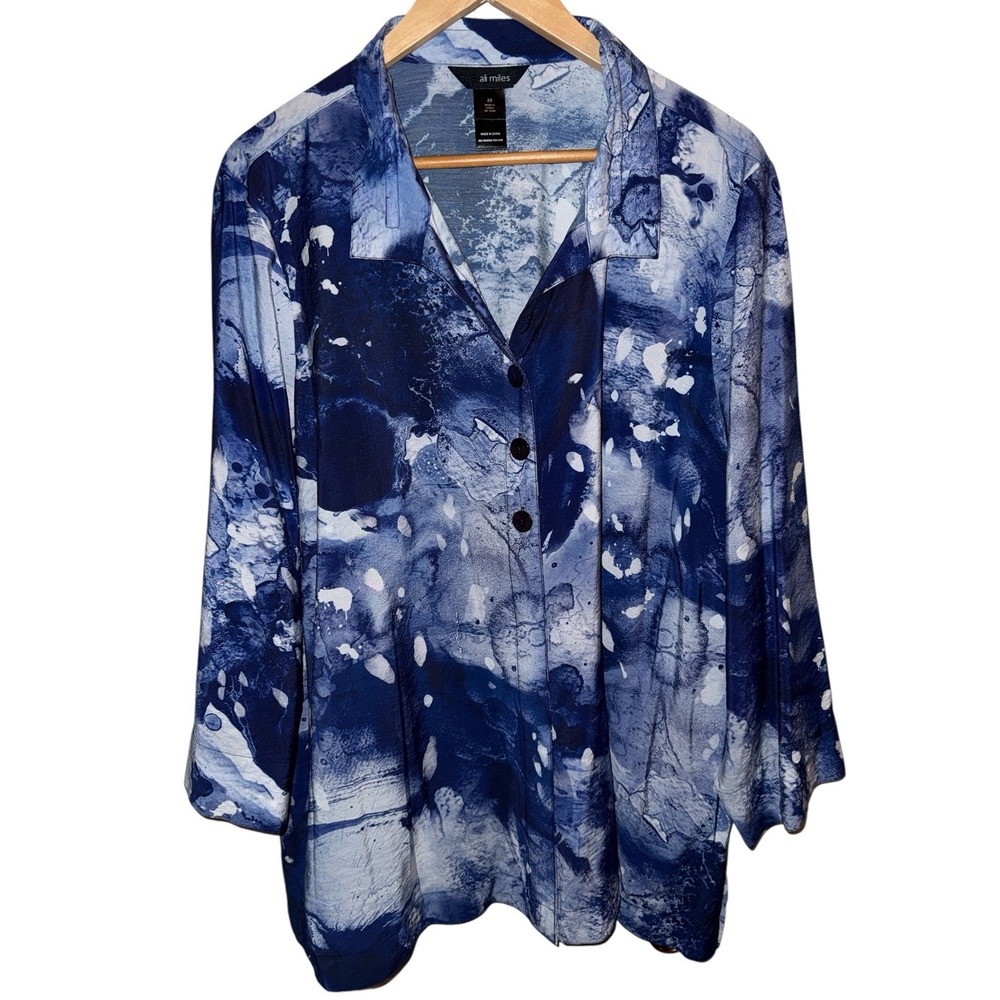 Ali Miles Tunic‎ Top Women's Plus Sz 2X Wearable Art Nightfall Boho Wired Collar